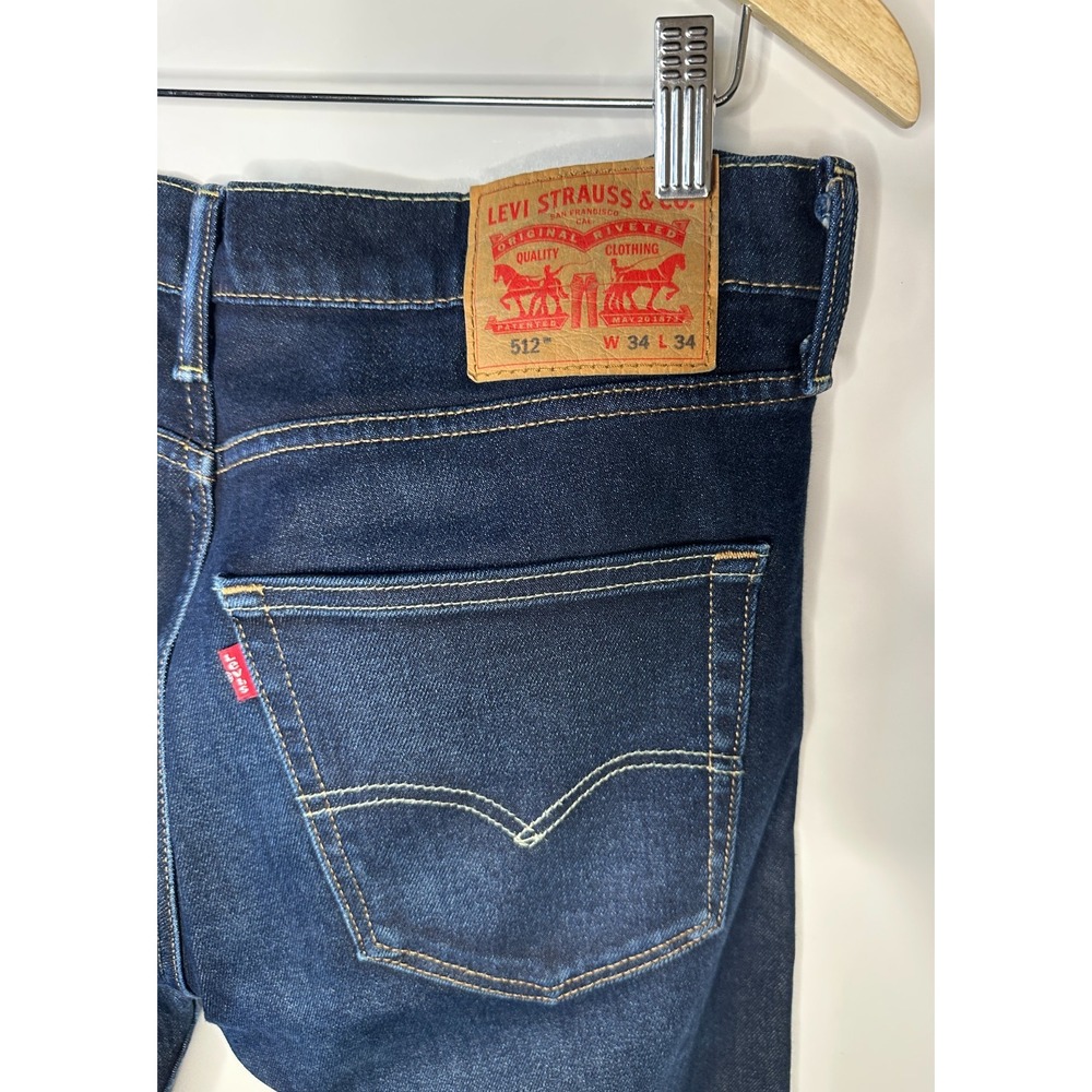 Levi's 512 Slim Taper Fit Jeans Dark Wash Blue Denim Men's Size 34 x 34 5 Pocket - Picture 4 of 16